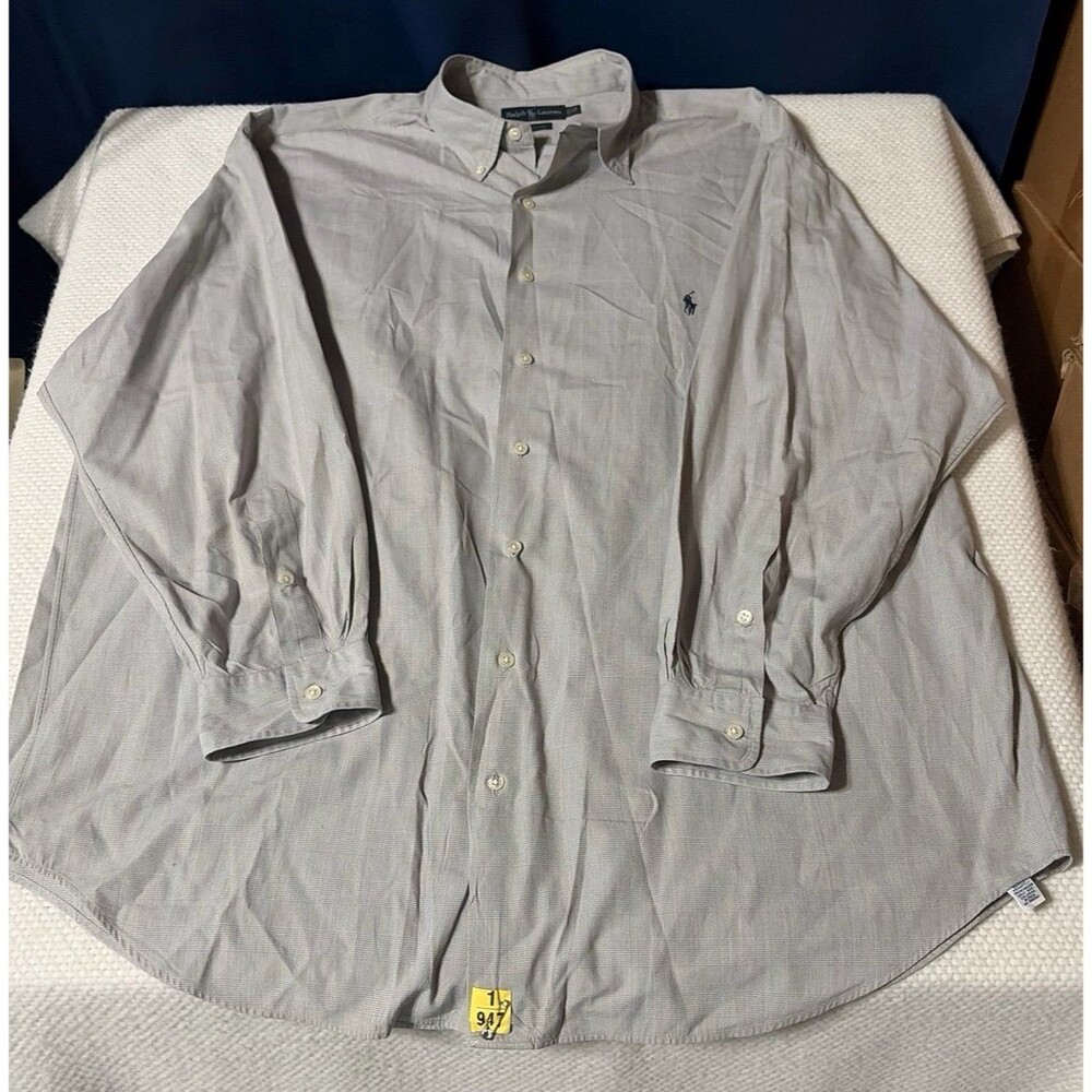 Ralph Lauren Button Down Shirt Mens 2X Big Gray Plaid Long Sleeve Dress Shirt